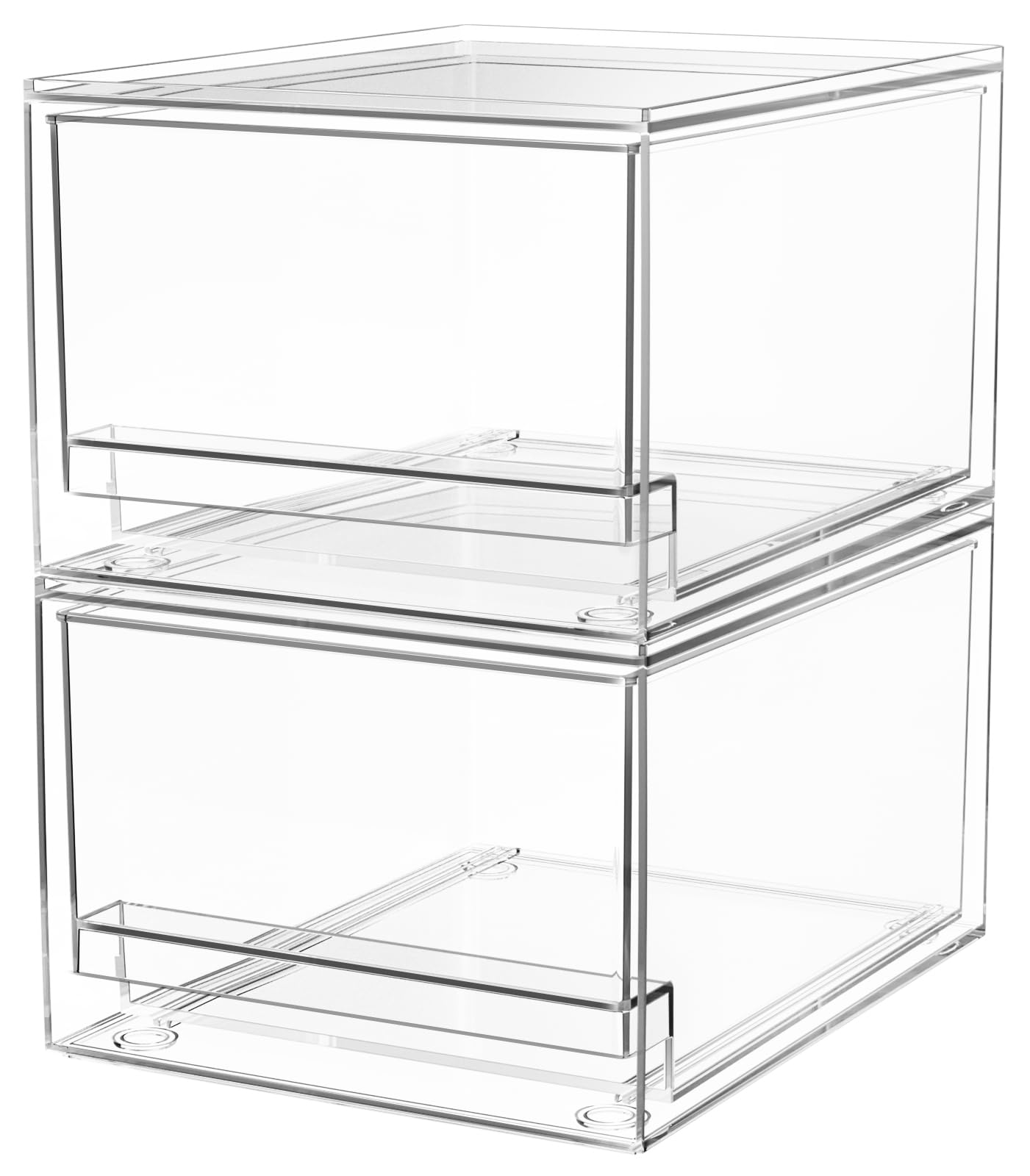 A-LuGei 2 Pack 𝗖𝗿𝘆𝘀𝘁𝗮𝗹 𝗖𝗹𝗲𝗮𝗿 Vanity Makeup Organiser, Stackable Acrylic Desk Drawer Organisers and Storage, Plastic Organisation Box for Bathroom Skincare Perfume Medicine Under Sink