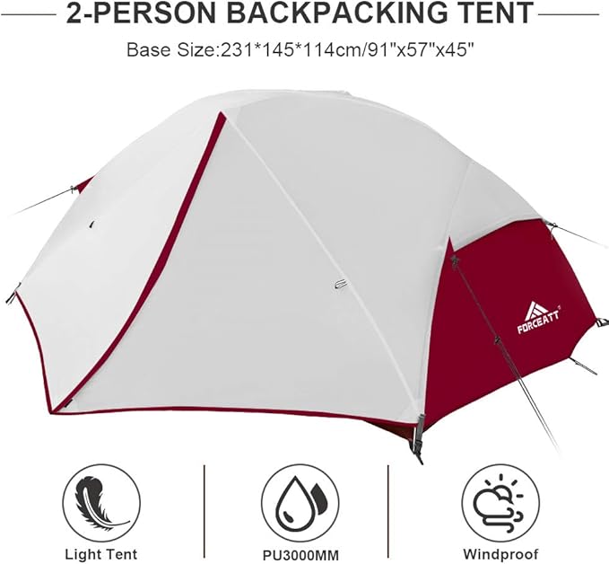 Forceatt Tent for 2 and 3 Person is Waterproof and Windproof, Camping Tent for 3 to 4 Seasons,Lightweight Aluminum Pole Backpacking Tent Can be Set Up Quickly,Great for Hiking