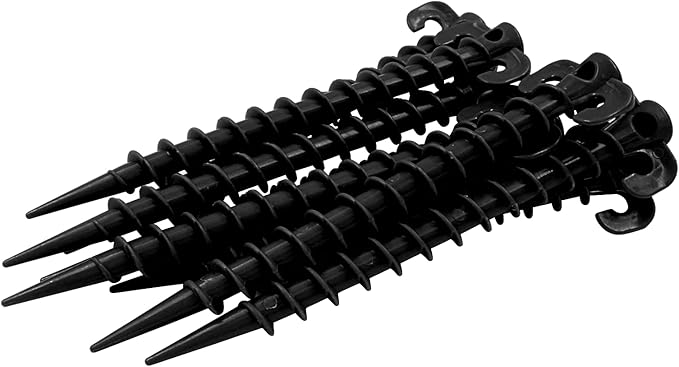 8 Pcs Plastic Tent Stakes, 8 Inch Heavy Duty Screw Stakes for Camping, Backpacking, Gardening, Black