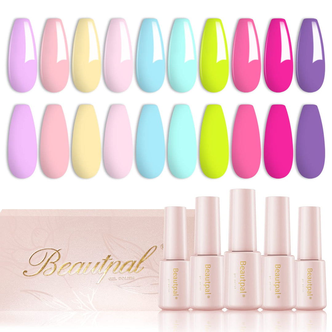 Larvall Beautpal Neon Pastel Gel Nail Polish Set Easter Decoration Bright Macaron Spring Summer Nail Polish 10Pcs Unicorn Tones
