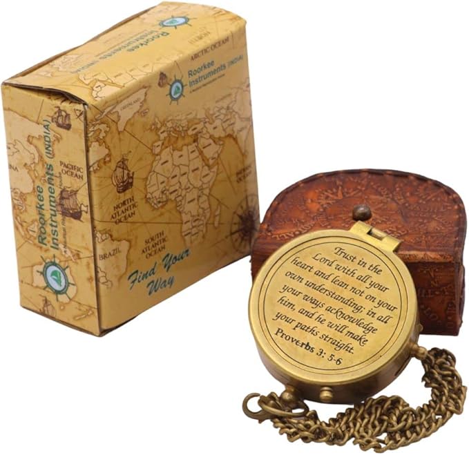 Trust in The Lord, Proverbs 3: 5-6, Solid Brass Directional Engraved Compass, Baptism Gifts for Boys Girls, First Communion, Christian Gifts for Men, First Confirmation Gifts for Boys Catholic Gifts