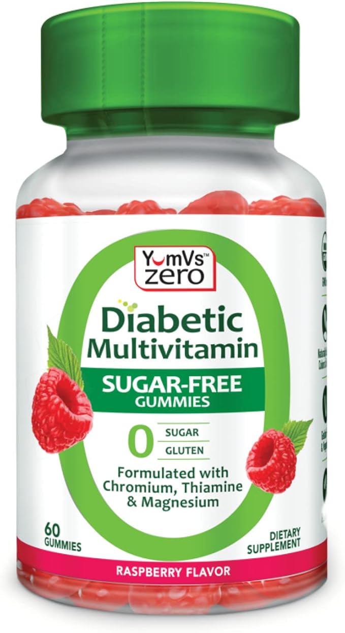 YUM-V'S YumVs Multivitamin Gummies | Sugar Free Supplement Vitamins for Women & Men | Chromium, Thiamine and Magnesium | Natural Raspberry Flavor Chewables - 60 Count