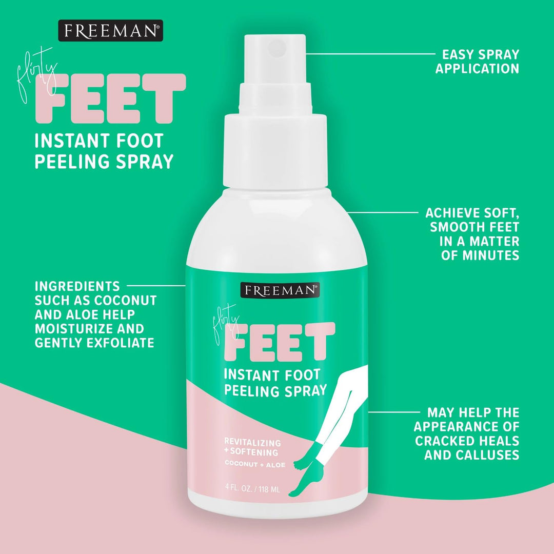 Freeman Flirty Feet Coconut & Aloe Foot Spray | Softening Exfoliating Peel | 4 fl. oz. (Pack of 2)
