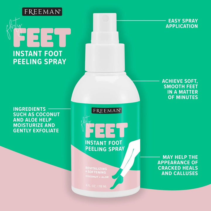 Freeman Flirty Feet Coconut & Aloe Foot Spray | Softening Exfoliating Peel | 4 fl. oz. (Pack of 2)