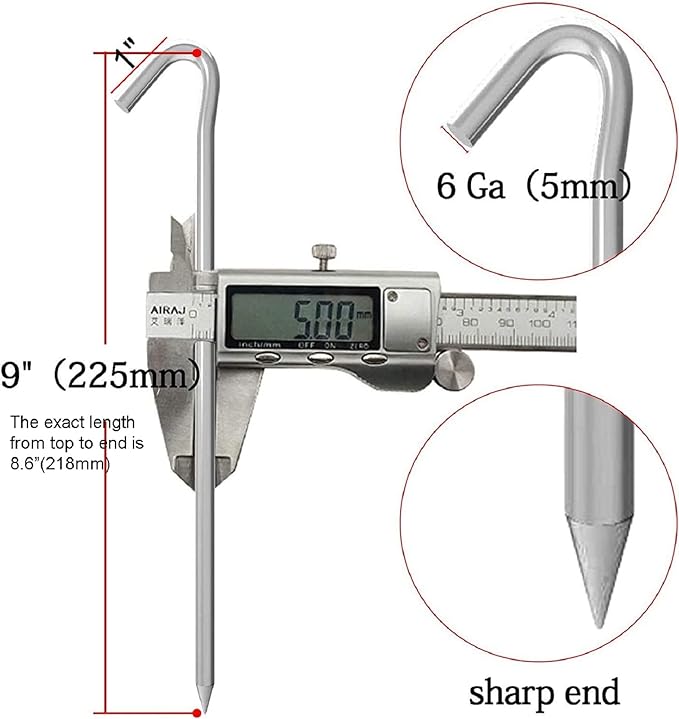 AAGUT Tent Stakes Metal Garden Edging Fence Hooks Yard Camping Stake Heavy Duty Galvanized 9 Inch 6 Gauge Tent Pegs for Tarp, Inflatable, Outdoor Christmas Decorations, 25 Pack