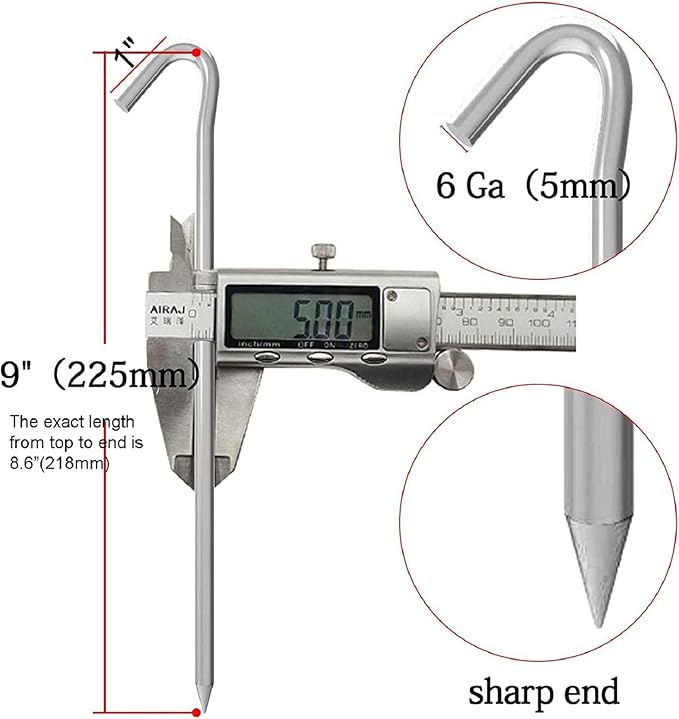 AAGUT Tent Stakes Metal Garden Edging Fence Hooks Yard Camping Stake Heavy Duty Galvanized 9 Inch 6 Gauge Tent Pegs for Tarp, Inflatable, Outdoor Christmas Decorations, 50 Pack