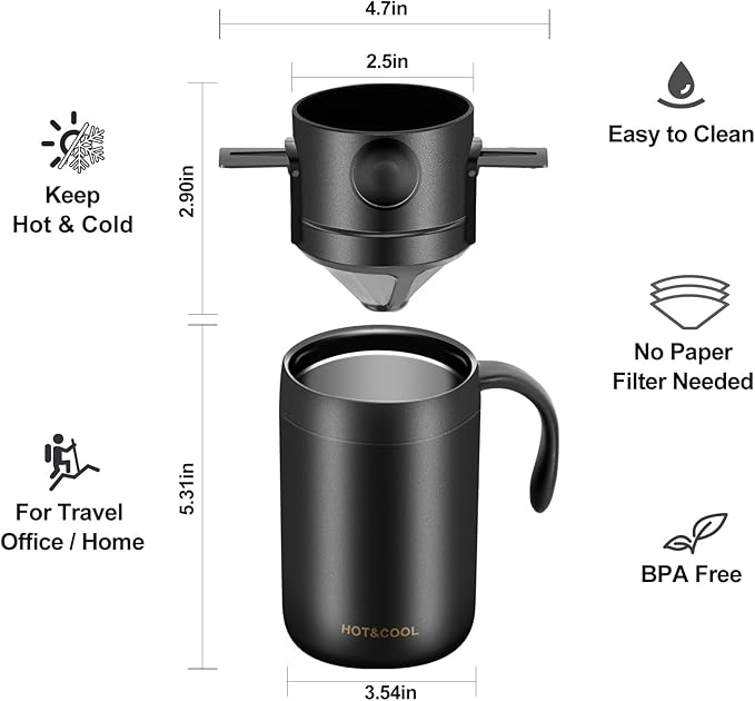 16oz Camping Coffee Maker Pour Over Coffee Maker Set，Camp Pour Over Set，Portable Coffee Kit for Travel, Camping, Offices, Backpacking