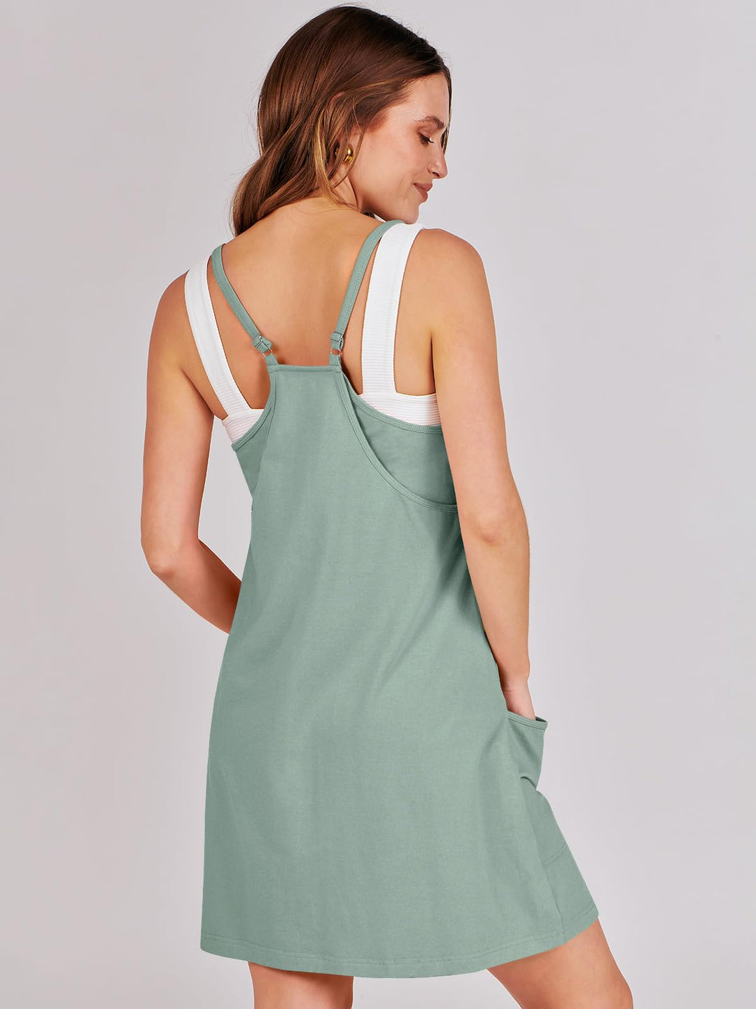 ANRABESS Women Summer Mini Romper Dress Workout Tennis Active Sports Athleisure Outfits Built in Shorts Trendy Vacation Gray Blue X-Smal