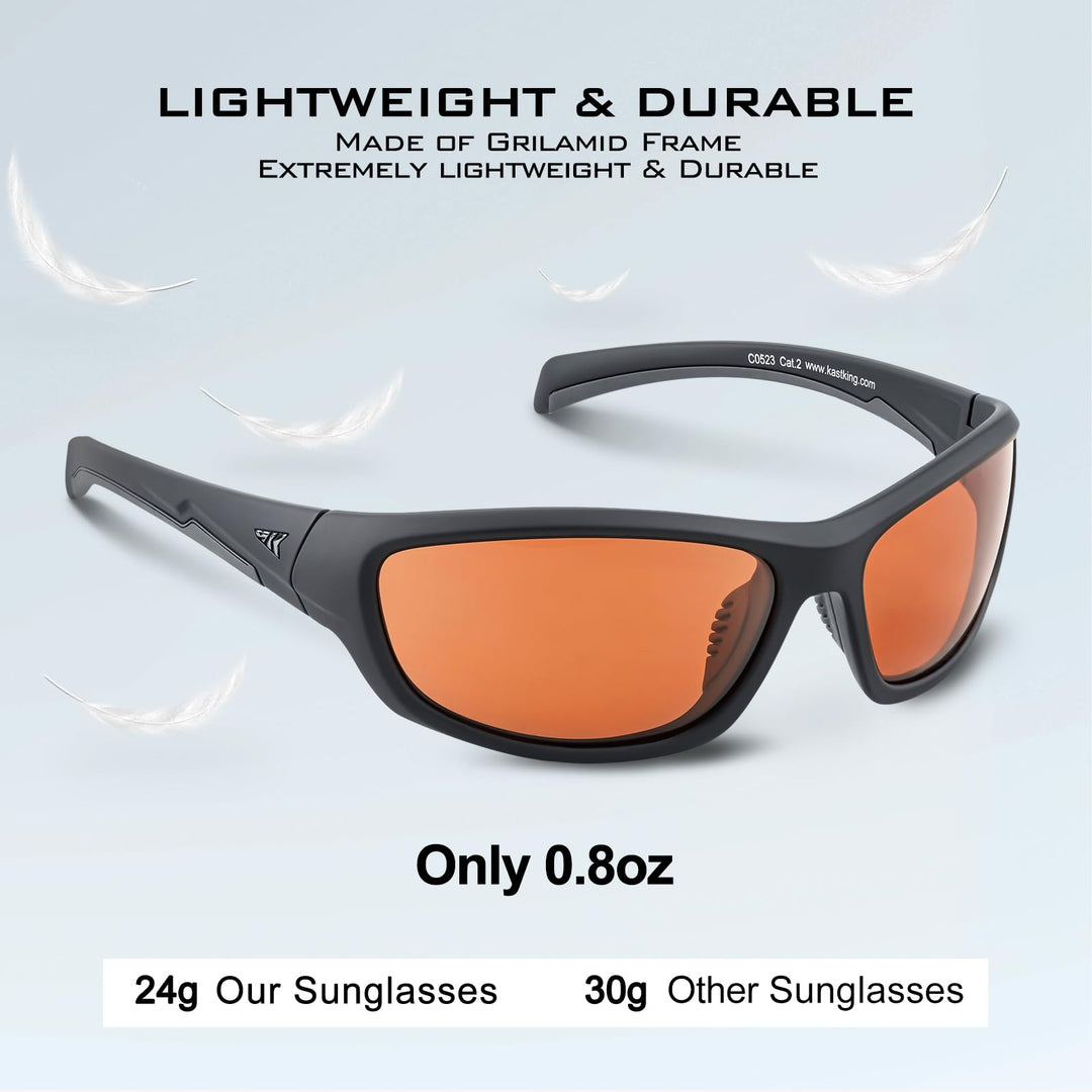 KastKing Hiwassee Polarized Sport Sunglasses for Men and Women, Matte Blackout Frame,Copper Lens