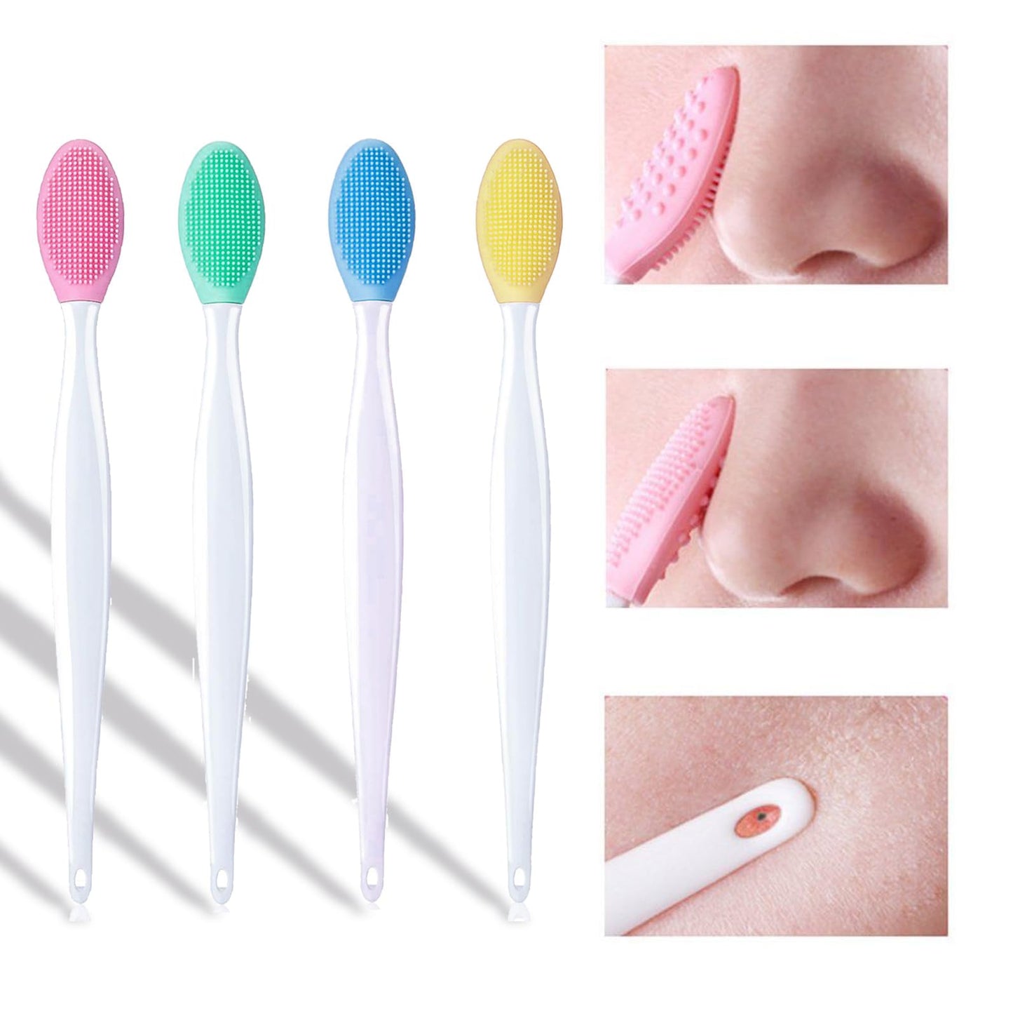 4-Pack Silicone Exfoliating Lip Brush,Double-Sided Lip Scrub Brushes, for Nose Blackheads, Cuticle Removal, and Daily Cleansing, Nose Blackhead Clean Scrubber Tool for Men Women,Lip & Face