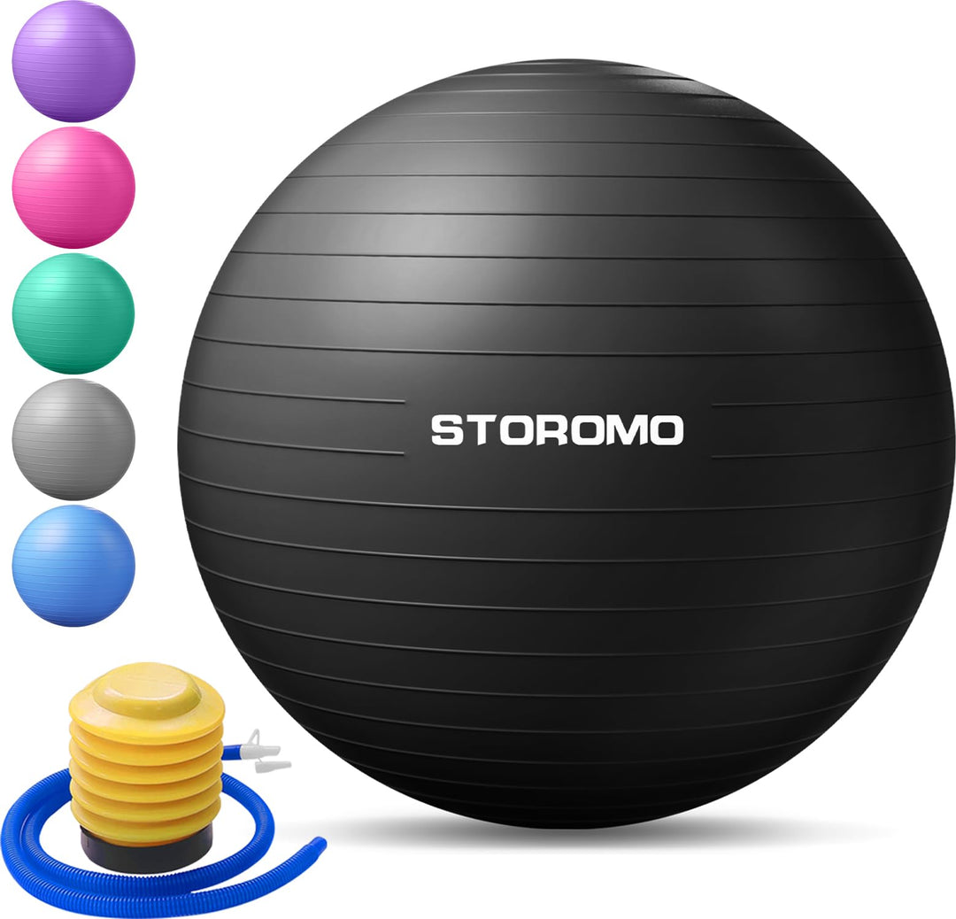 STOROMO Exercise Ball,Yoga Ball(with Exercise Tutorial)，Extra Thick Non-Slip,Holds 2500 lbs, Workout Ball for Pregnancy Birthing and Balance Stability (Black, 85cm/33.4in)