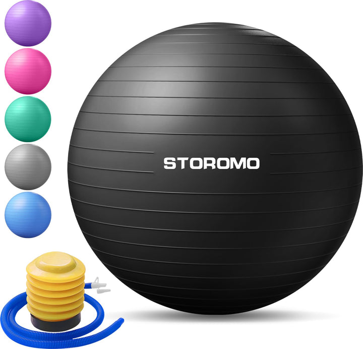 STOROMO Exercise Ball,Yoga Ball(with Exercise Tutorial)，Extra Thick Non-Slip,Holds 2500 lbs, Workout Ball for Pregnancy Birthing and Balance Stability (Black, 85cm/33.4in)