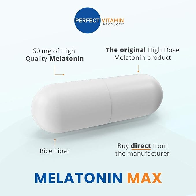 60mg Extra Strength Melatonin MAX - High Dosage Melatonin Ensures An Amply Supply of This Important Hormone - 100% Drug-Free, Vegan, Non-GMO, Gluten-Free (120 Capsules 2-Pack)
