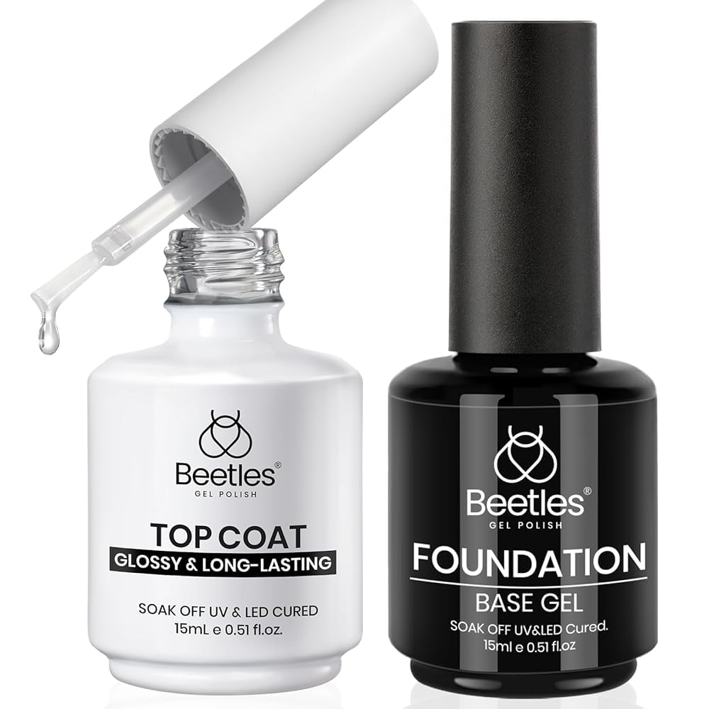Beetles Gel Base Top Coat,2 Pcs 15ml Upgrade Super Shiny Gel Top Base Coat Set,Glossy and Long-Lasting Gel Polish,Soak Off Nail Lamp Foundation Combination Gel Top Base Coat Polish for Women