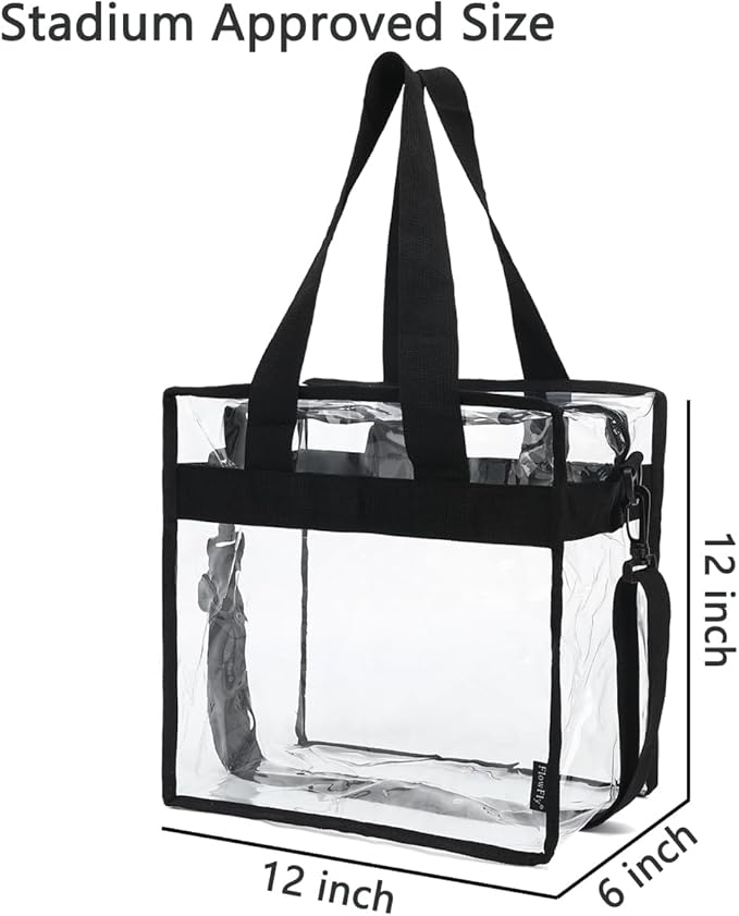 Flowfly Clear Bag Stadium Approved, Clear Beach Lunch Bag for Work Sports Festival - 2 Handles, Adjustable Strap, Zipper Closure, Clear