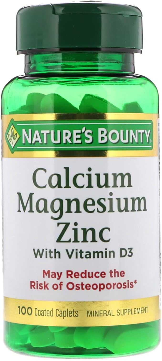 Nature's Bounty Calcium Magnesium & Zinc Caplets, Immune & Supporting Bone Health, 100 Count (Pack of 2)