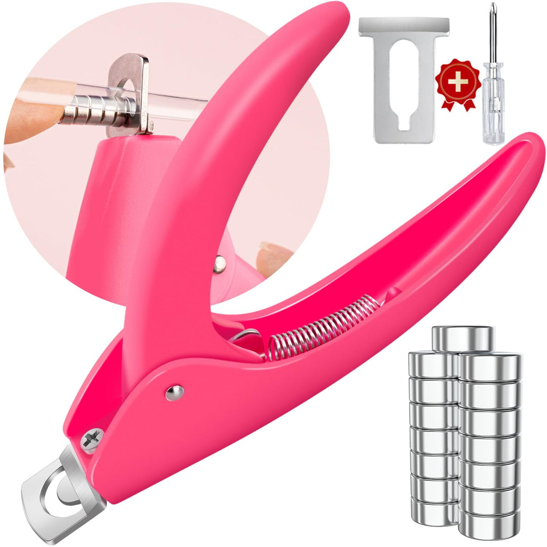 Pink Adjustable Nail Clippers with Magnets Sizers for Acrylic Nails, Artificial Fake Nail False Nail Tip Cutter Trimmer Manicure Pedicure Sharp Blade Clip Tool for Salon Home Art Beauty