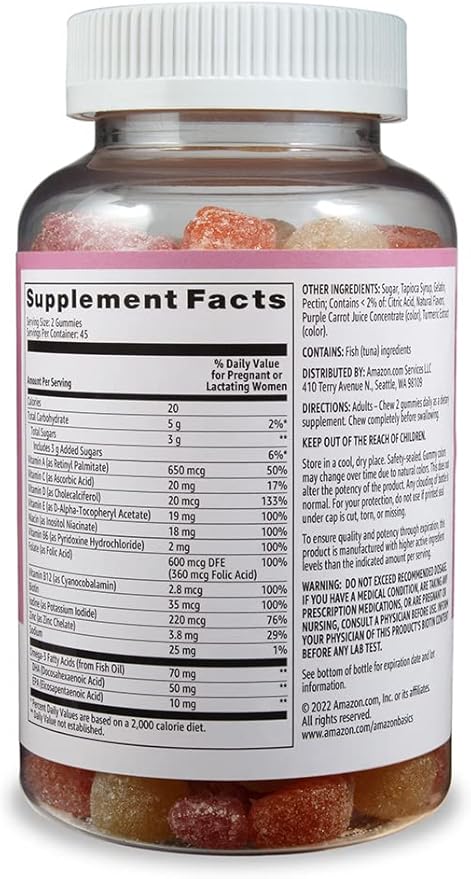 Amazon Basics Prenatal & DHA Gummy, Rasberry & Lemon Flavor, 90 Count (Previously Solimo) (Pack of 2)