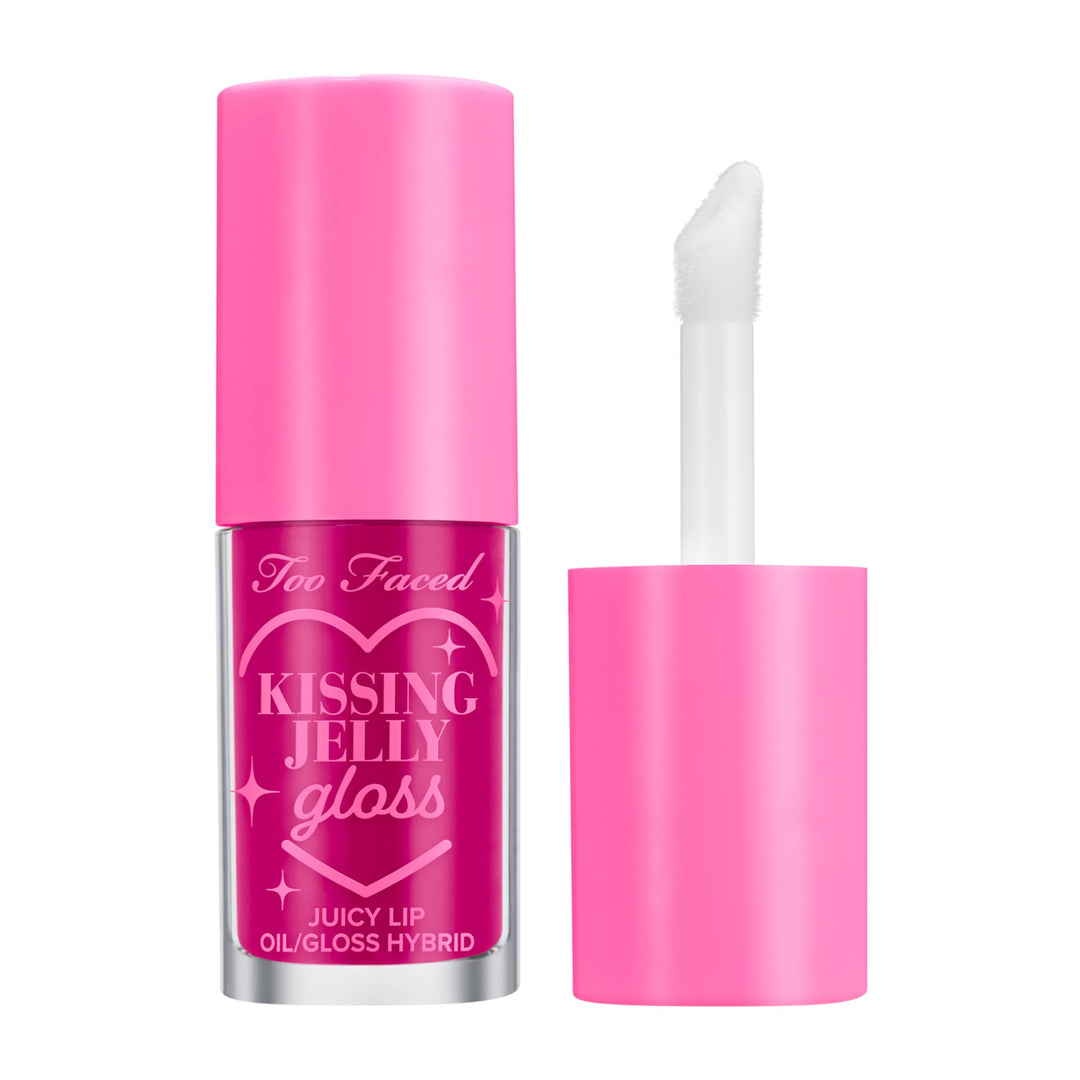 Too Faced Kissing Jelly Lip Oil Gloss | Sunflower & Jojoba Oils, 0.15 Fl Oz, Raspberry