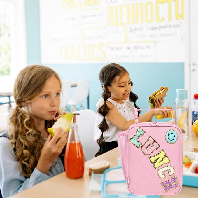 Insulated Lunch Bag for Women Girl Teen large Insulated Kid Lunch Bag,Large Reusable Cute Cooler Bag for School Work Picnic,Pink Alphabet