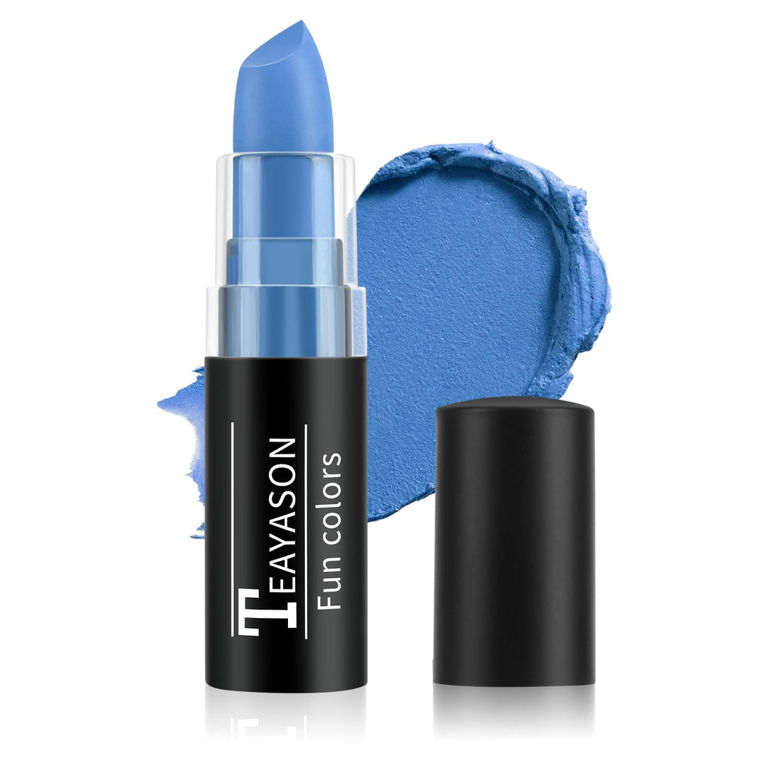 FIVEFULU Blue Face Body Paint Stick, Matte Blue Lipstick Eye Black Stick Face-Paint Make Up, Long Lasting Waterproof Blue Face Makeup for Halloween Avatar Sally Smurf Mystique Costume Cosplay Makeup