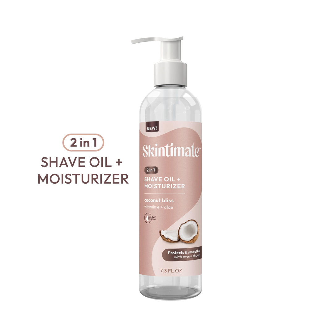 Skintimate 2-in-1 Shave Oil & Moisturizer, Coconut Bliss, 7.3oz | Shaving Oil, After Shave for Women Bikini Area Moisturizer with Vitamin E and Aloe, Shaving Cream Alternative, 7.3 fl oz