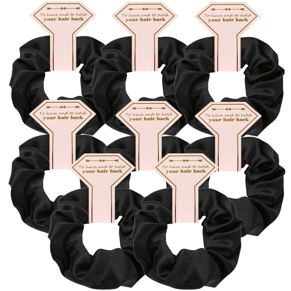 Hasoar 8 Count Black Satin Hair Ties - Bridesmaid Proposal Gifts, Bachelorette Party Favors, Bridesmaid Gifts, Wedding Party Fav