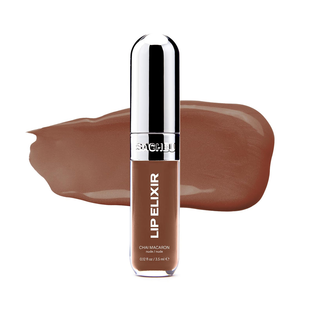 Sacheu Lip Elixir Nourishing Lip Glaze, Lip Tint Gloss. Moisturizing Lip Gloss for Women. Hydrating and Plumping Lip Gloss Enriched with Lip Oils. Smooth Lip Shine Finish, Chai Macaron