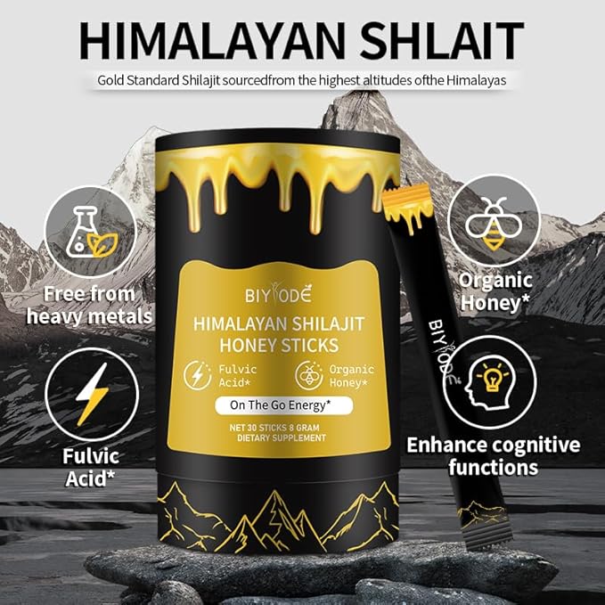 Taste of Honey Shilajit | Pure Himalayan Shilajit | Ashwagandha, Gokshura | Fulvic Acid & 85+ Trace Minerals for Men, Women | Non-GMO | Lab Tested | 30 Sticks