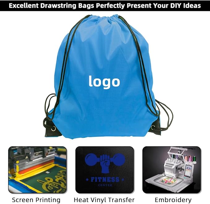 GoodtoU Drawstring Bags, Nylon Backpack for Sport, Traveling, Team (60Pcs, Sky Blue)