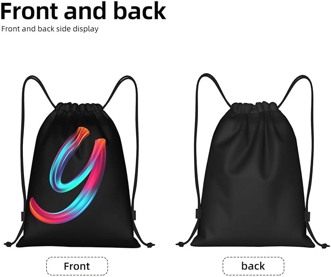 Drawstring Bags Initial Drawstring Backpack Sackpack Black Draw String Cinch Bags for Sports, Gym, Travel, Swimming, Beach, Camping, Rainbow Letter Y