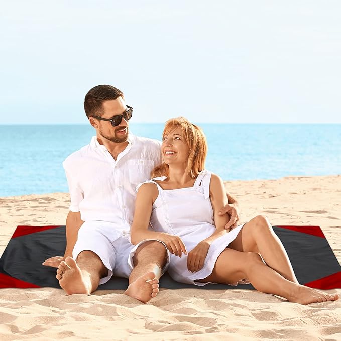 Picnic Blanket, Mini Pocket Beach Mat 43.3 x 55.1IN (2-3 People) Foldable, Lightweight Waterproof Sand Free, Foldable Thin Ground Sheet for Outdoor Camping Hiking Travel - with Hand Strap