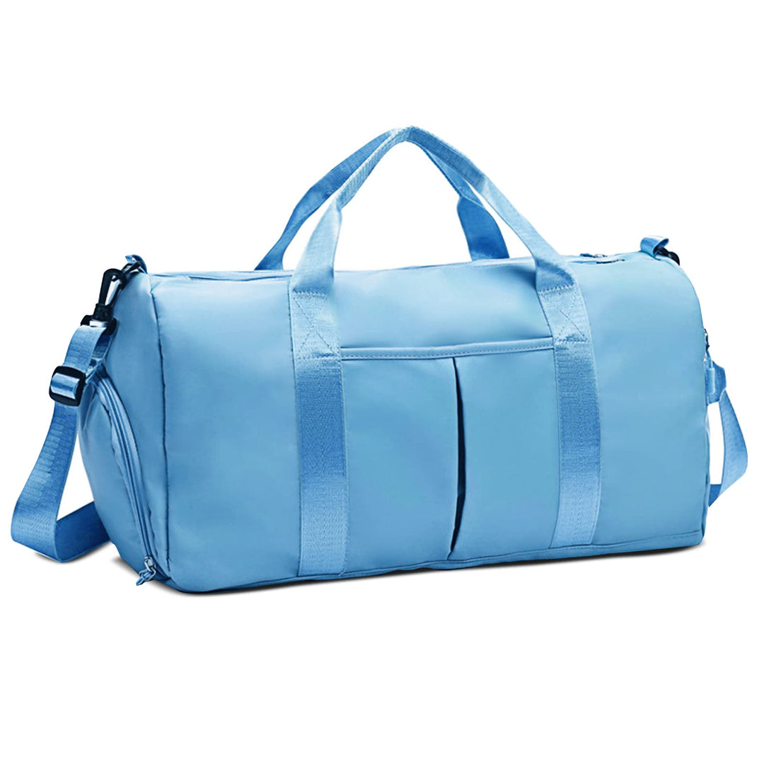 ZGWJ Sports Gym Bag with Wet Pocket & Shoes Compartment, Waterproof Shoulder Weekender Bag for Women and Men Swim Sports Travel Gym Bag Lightweight and easy Carry on Light Blue