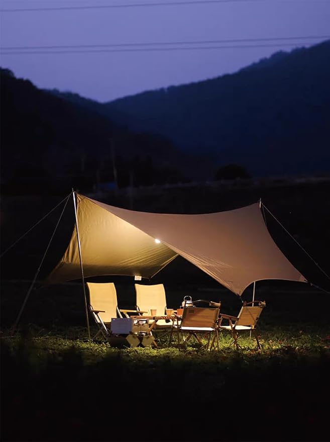 15ft x 15ft Camping Tarp Shelter with Poles Large Tent Tarp Waterproof Rain Fly for Hammock Cover Bushcraft Picnic Backpacking Outdoor Survival