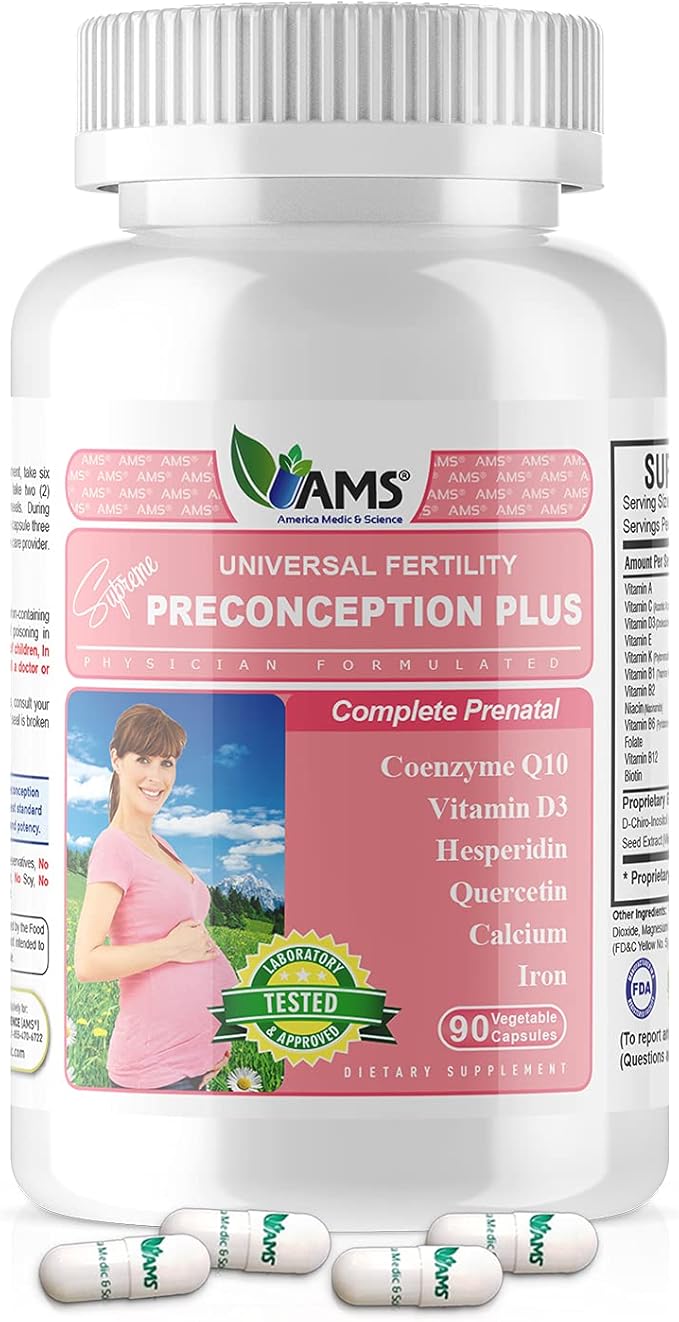 America Medic & Science Preconception Plus (90 Capsules) Conception and Fertility Supplement | Physician Formulated Pills to Support Conception | Prenatal Vitamins Best for Women Trying to Conceive