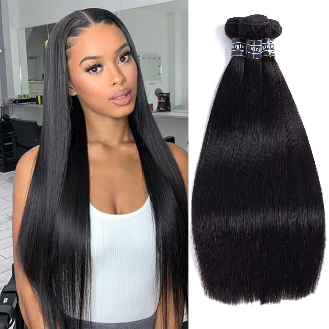 Amella Hair Brazilian Hair Straight Bundles 10A Grade 18 18 18 Inches 100% Unprocessed Virgin Straight Human Hair 3 Bundles Weav