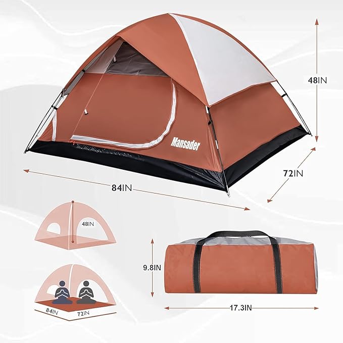 Camping Tent, Waterproof 2/3/4 Person Tents for Camping, Lightweight Easy Set Up Outdoor Hiking Tent Backpacking Tent with Carry Bag, Backpack Tent Suit for Family Beach Hiking Travel