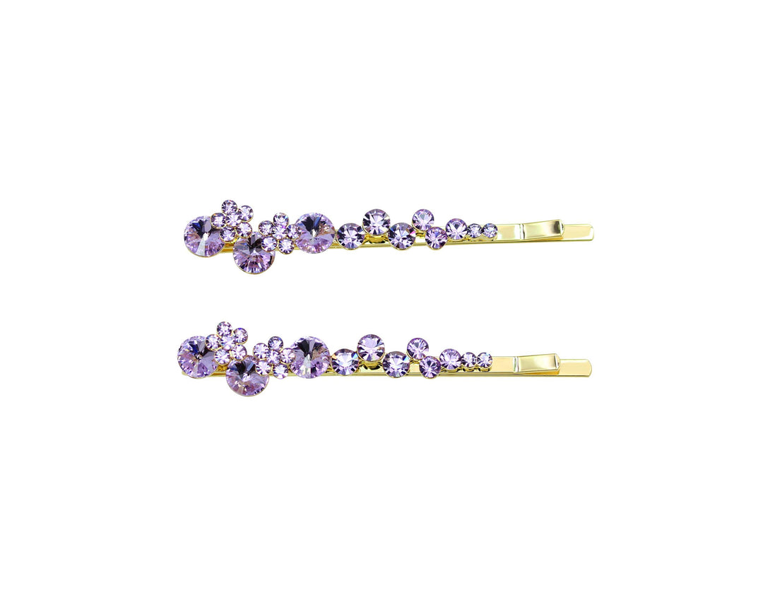 Faship A Pair Of Violet Light Purple Premium Rhinestone Crystal Floral Hair Clips Pins 2 Pcs