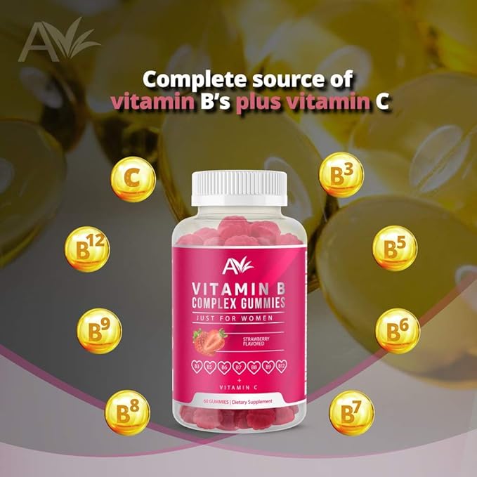 Avilana Vitamin B Complex Just for Women Vegan Gummies with Vitamin B12, B7 (Biotin), B6, B3 (Niacin), B5, B6, B8, B9 (Folate)s, Energy and Healthy Immune System (1 Pack)