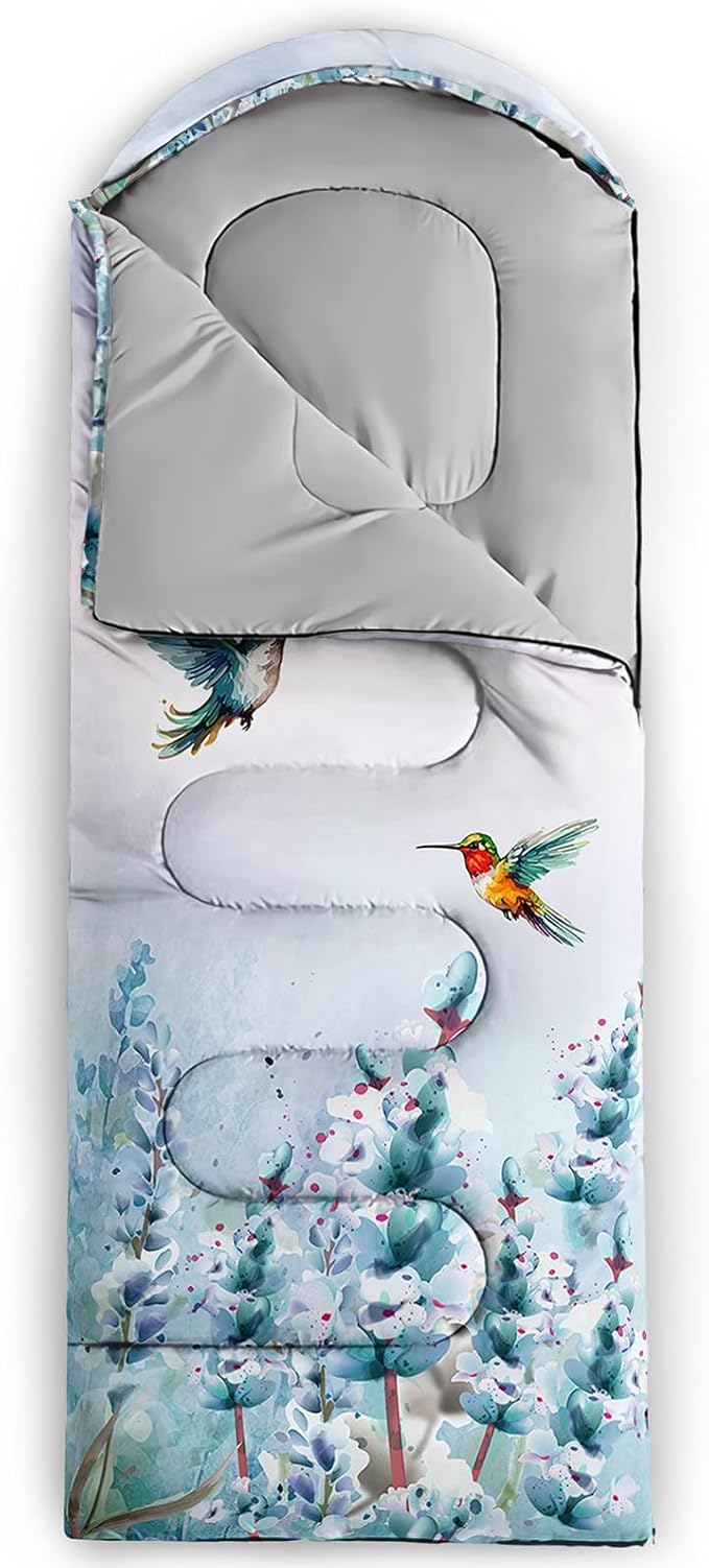 AILONEN Kids Floral Cat Camping Sleeping Bags,Lightweight & Waterproof,3 Season Warm & Cool Weather,Kawaii Kitten Sleeping Bags for Girls Adults,Travelling,Outdoors