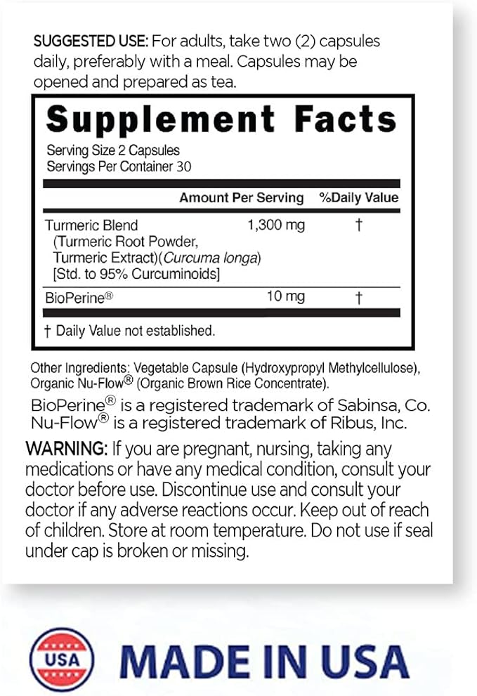 BLUE-EMU Joint Health Turmeric Extract Plus Bioperine Patented Black Pepper Extract for Enhanced Absorption,1,300 mg, 60 Capsules, 2 Pack