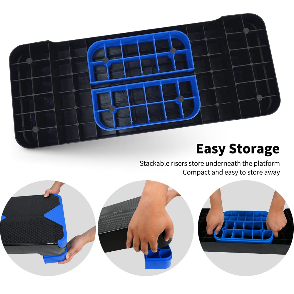 SPART Adjustable Workout Aerobic Stepper, Aerobic Exercise Step Platform with 4 Risers, 3 Levels Adjust 4" - 6" - 8", 26.77" Trainer Stepper with Non-Slip Surface for Home Gym & Extra Risers Options