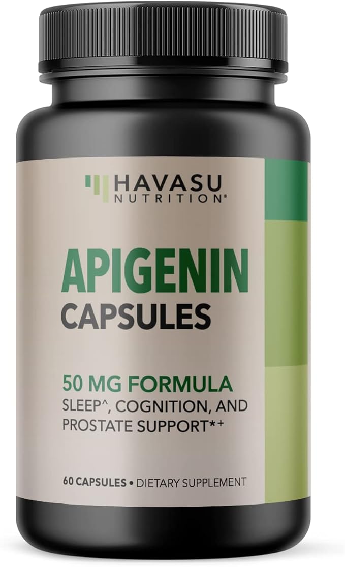 Apigenin Capsules 50mg - 60 Count, Vegan, Non-GMO, Sleep & Cognitive Support Supplement - Chamomile Flavonoid for Relaxation, Prostate Health, Melatonin-Free, Liposomal Formula for Enhanced Absorption