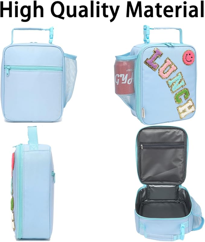 Insulated Lunch Bag for Women Girl Teen large Insulated Kid Lunch Bag,Large Reusable Cute Cooler Bag for School Work Picnic,Blue Alphabet