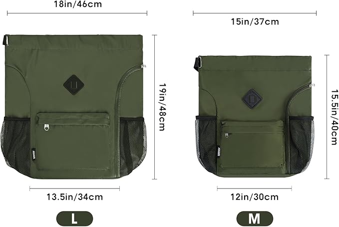 WANDF Drawstring Backpack Sports Gym Bag with Shoes Compartment, Water-Resistant String Backpack Cinch for Women Men (Large,Dark green)
