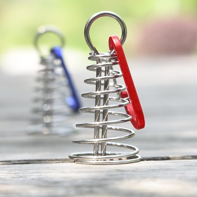 TRIWONDER 6pcs Deck Plank Board Tent Stakes Aluminum Spring Anchor Fishbone Guyline Cord Adjuster Tent Pegs with Carabiners for Outdoor Camping Hiking