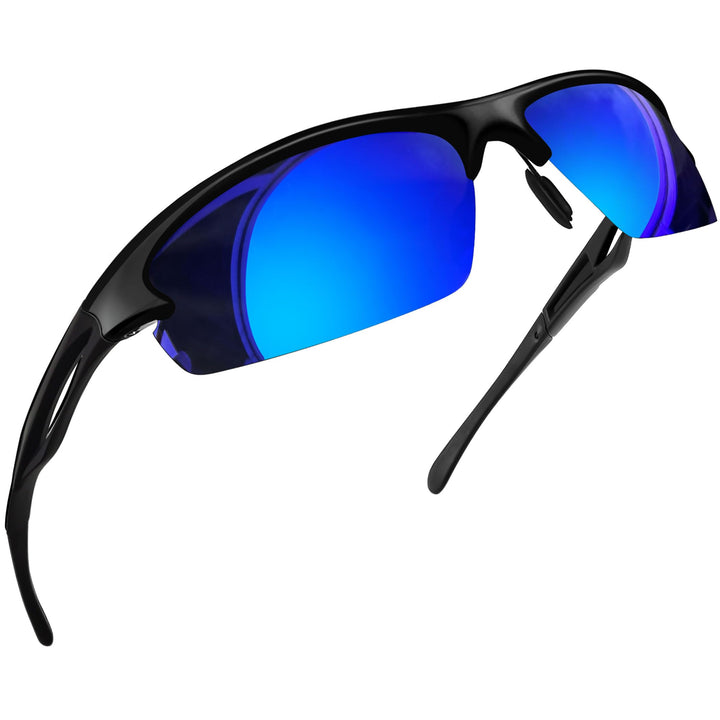 Joopin Semi Rimless Sports Sunglasses Dark Blue Shades for Men Women Half Frame Sun Glasses Polarized UV400 Rectangle Wrap Around Sunnies
