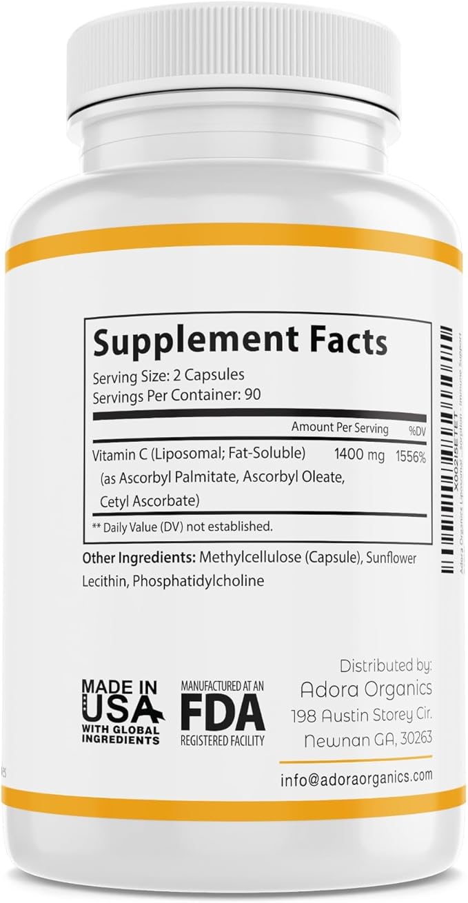 Liposomal Vitamin C, Healthy Immune System, Supports Heart Health, Enhanced Energy Level, Antioxidant Properties, 1400mg Per Servings, 180 Capsules