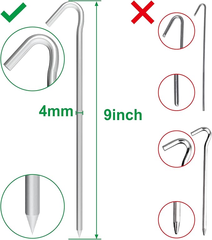 9 Inch Galvanized Tent Stakes Metal Tent Pegs 12 Pack Heavy Duty Yard Inflatable Stakes Garden Edging Fence Hooks Camping Pegs for Gardening & Canopies, Outdoor Christmas Decorations