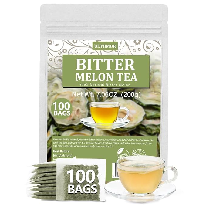 Premium 100 Bitter Melon Tea Bags, Made with 100% Pure Natural Bitter Melon, No Additives & Caffeine Free & No Sugar Added.